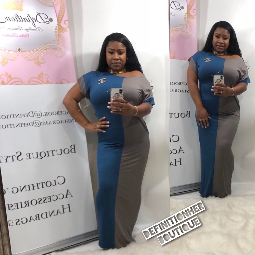 Blue Color Block Maxi